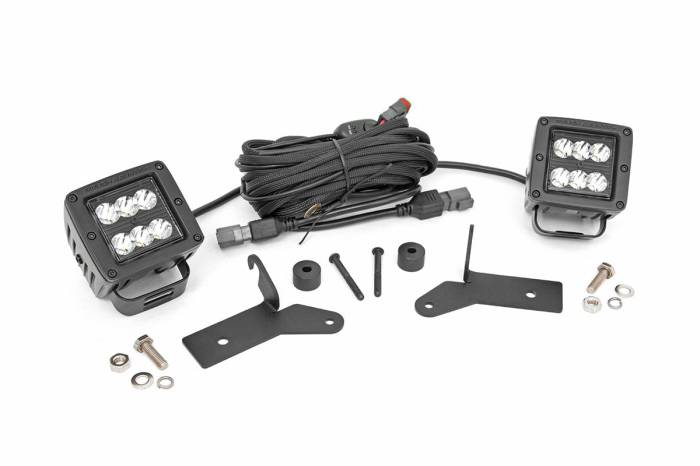 Rough Country - LED Light Kit Hinge Mount 2 Inch Black Pair Jeep Gladiator JT/Wrangler JL (18-26) Rough Country