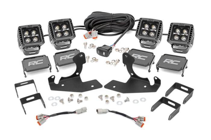 Rough Country - LED Light Kit Fog 2 Inch Black Pairs x2 White DRL Chevy Silverado 1500/2500HD/3500HD Rough Country