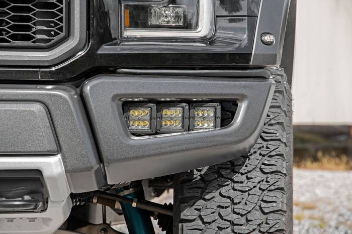 Rough Country - LED Light Kit Fog Mount Triple 2 Inch Black Pair Ford Raptor 4WD (17-20) Rough Country