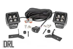 LED Light Kit Hinge Mount 2 Inch Black Pair White DRL Jeep Gladiator JT/Wrangler JL (18-26) Rough Country