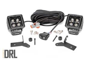 LED Light Kit Hinge Mount 2 Inch Black Pair Amber DRL Jeep Gladiator JT/Wrangler JL (18-26) Rough Country