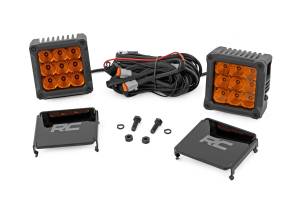 Rough Country - 4 Inch LED Amber Light Pods Square Amber DRL Pair Rough Country - Image 1