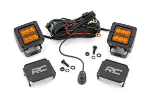 Rough Country - 2 Inch LED Light Pods Spot Beam Amber Lens Square Rough Country - Image 1