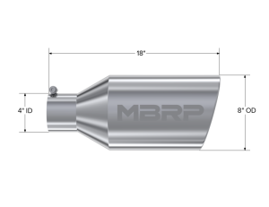 MBRP - MBRP Universal Tip 8in O.D. Rolled End 4in inlet 18in length T304 - T5128 - Image 5