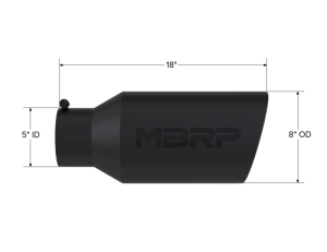 MBRP - MBRP Universal Tip 8in OD Rolled End 5in Inlet 18in Length T304 - Black - T5129BLK - Image 4
