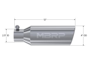 MBRP - MBRP Universal Tip 4in OD 2.5in Inlet 12in Length Angled Cut Rolled End Clampless No-Weld T304 - T5150 - Image 4