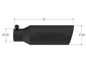 MBRP - MBRP Universal Tip 4in O.D. Angled Rolled End 2.5in inlet 12in length Black - T5150BLK - Image 4