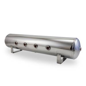 Air Lift 4 Gal Alum Tank - (4) 1/4in Face (2) 3/8in Ports & 1/4in Drain - 30in L X 6in D - Polished - 12957