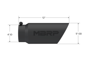 MBRP - MBRP Exhaust Tip; 5in. O.D. Dual Wall Angled 4in. inlet 12in. length-Black Coated - T5053BLK - Image 2
