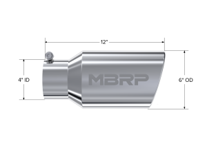 MBRP - MBRP Exhaust Tip; 6in. O.D. Angled Rolled End 4in. inlet 12in. length; T304 - T5073 - Image 2