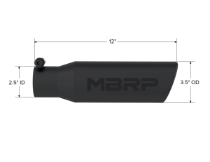 MBRP - MBRP Exhaust Tip; 3in. O.D. Angled Rolled End 2in. inlet 12in. length-Black Coated - T5113BLK - Image 2