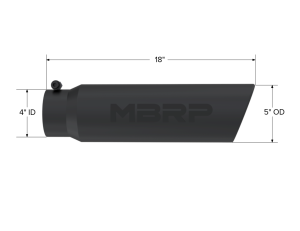 MBRP - MBRP Exhaust Tip; 5in. O.D.; Angled Rolled End; 4in. inlet 18in. in length; Black Coated - T5124BLK - Image 2