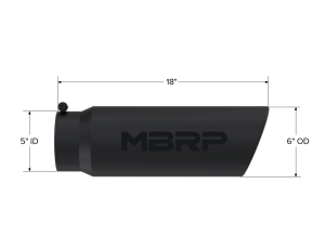 MBRP - MBRP Exhaust Tip; 6in. O.D.; Angled Rolled End; 5in. inlet 18in. in length; Black Coated - T5125BLK - Image 2