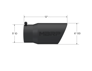 MBRP - MBRP Exhaust Tip; 6in. O.D. Angled Rolled End 5in. inlet 12in. length; Black Coated - T5075BLK - Image 2