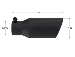 MBRP - MBRP Exhaust Tip; 4in. O.D. Angled Rolled End 2 3/4in. inlet 10in. length; Black - T5157BLK - Image 2