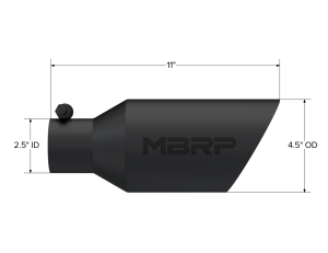 MBRP - MBRP Exhaust Tip; 4 1/2in. O.D.; DW Angle Rolled End; 2 1/2in. inlet 11in. in length; Black Coated - T5161BLK - Image 2
