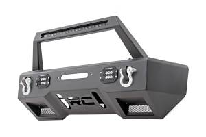 Rough Country - Rough Country Jeep Front Stubby LED Winch Bumper w/Hoop Black Series JK, JL, Gladiator JT - 11826 - Image 1