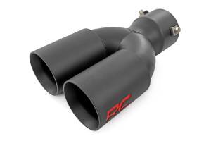 Rough Country - Rough Country Exhaust Tip Black Red RC Logo 2.5-3 Inch Pipe Single Inlet Dual Outlet - 96050 - Image 1
