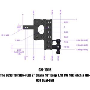 Gen-Y Hitch - Gen-Y The Boss Torsion-Flex 2in Shank 10in Drop 1.1K TW 10K Hitch w/GH-031 Dual-Ball - GH-1016 - Image 1