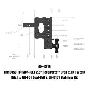 Gen-Y Hitch - Gen-Y The Boss Torsion-Flex 2.5in Receiver 21in Drop Hitch w/GH-061 Dual-Ball/Stabilizer Kit - GH-1516 - Image 2