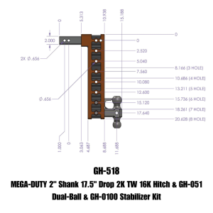Gen-Y Hitch - Gen-Y Mega Duty 2in Shank 17.5in Drop 2K TW 16K Hitch w/GH-051 Dual-Ball/GH-0100 Stabilizer Kit - GH-518 - Image 1