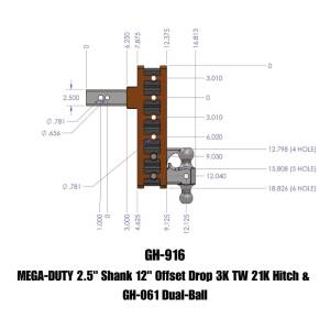Gen-Y Hitch - Gen-Y Mega Duty 2.5in Shank 12in Offset Drop 3K TW 21K Hitch w/GH-061 Dual-Ball - GH-916 - Image 2