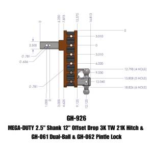 Gen-Y Hitch - Gen-Y Mega Duty 2.5in Shank 12in Offset Drop 21K Hitch w/GH-061 Dual-Ball/GH-062 Pintle Lock - GH-926 - Image 2