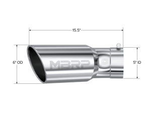 MBRP - MBRP Universal Tip 6in OD 5in Inlet 15.5in Length 30 Deg Bend Angled Rolled End T304 - T5154 - Image 3