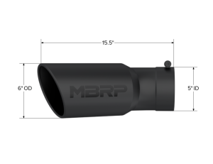 MBRP - MBRP Universal Tip 6in OD 5in Inlet 15.5in Length 30 Deg Bend Angled Rolled End Black - T5154BLK - Image 3