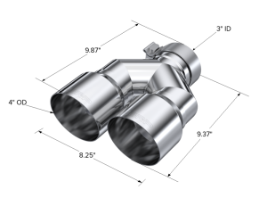 MBRP - MBRP 3in ID / Dual 4in OD Out Staggered L 9.87in / R 9.37in Single Wall T304 SS Univ Exhaust Tip - T5182 - Image 2