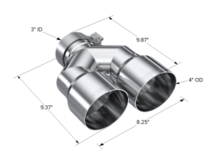 MBRP - MBRP 3in ID / Dual 4in OD Out Staggered L 9.37in / R 9.87in Single Wall T304 SS Univ Exhaust Tip - T5183 - Image 3